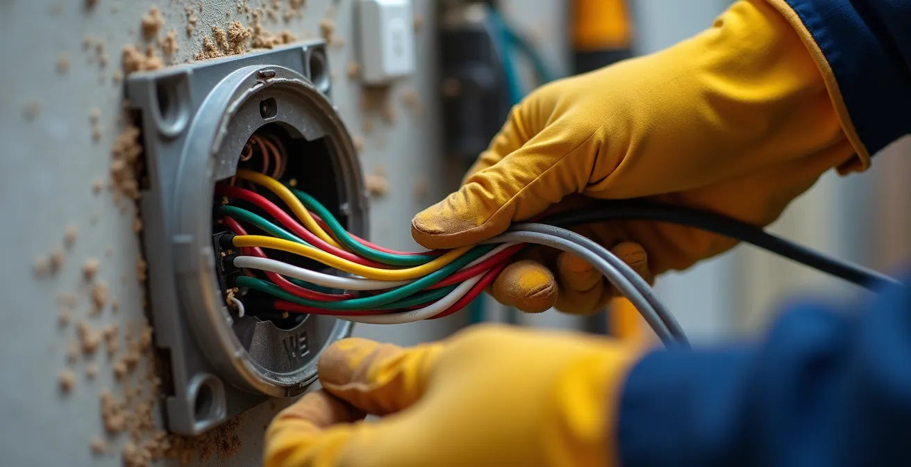 Close-up of thermostat wiring installation in Canadian home