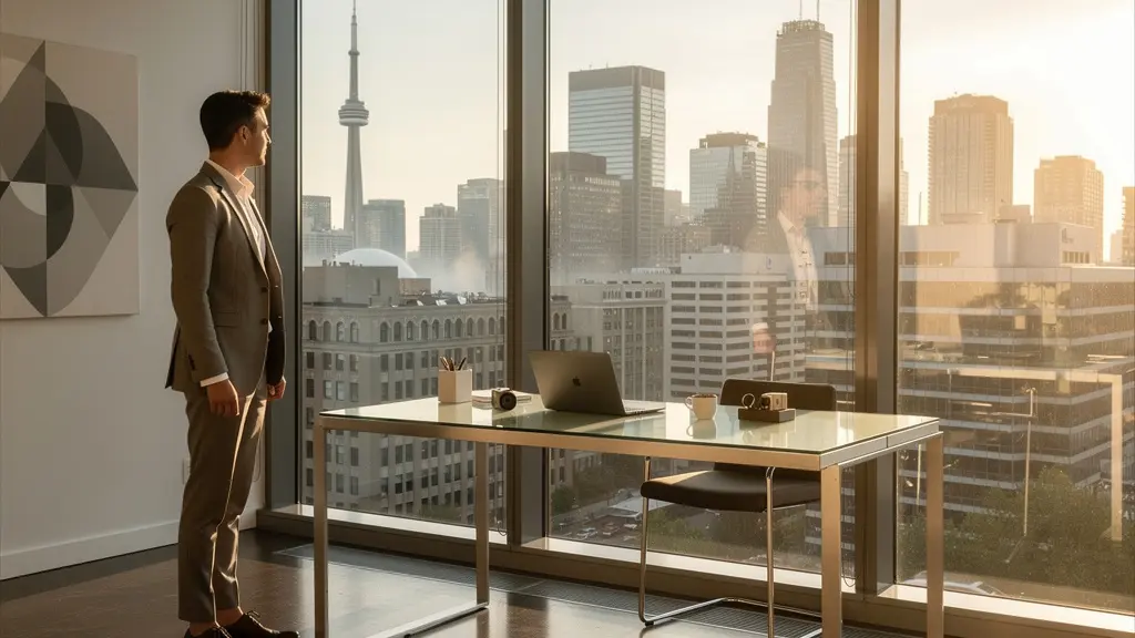 Canadian executive using AI productivity tools in modern Toronto office