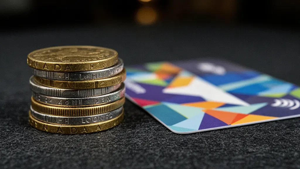A close-up of Canadian dollar coins next to generic gaming subscription cards, illustrating the cost comparison.