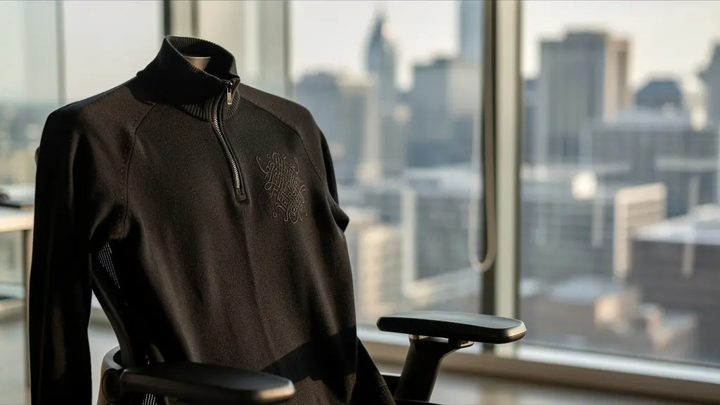 Minimalist black-on-black embroidered logo detail on premium corporate apparel