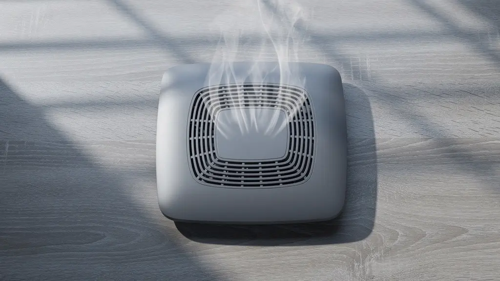 Router equipment on desk with visible ventilation showing heat dissipation patterns during Canadian winter