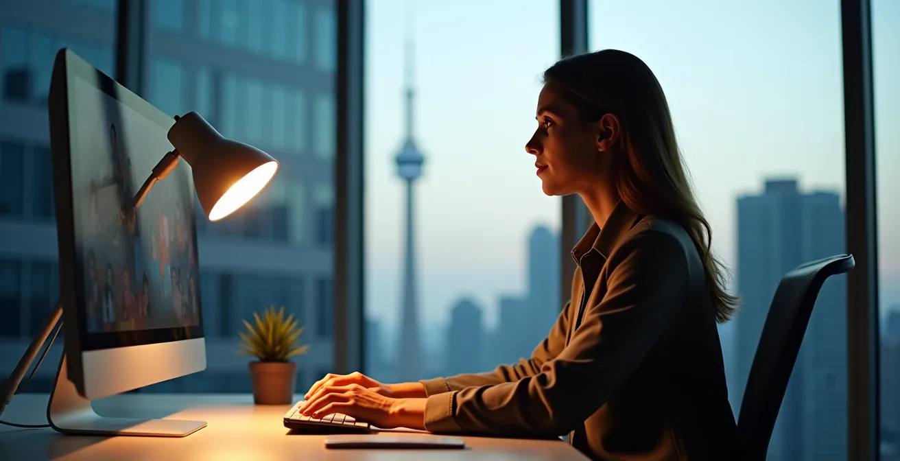 Toronto condo workspace with professional lighting setup for video calls