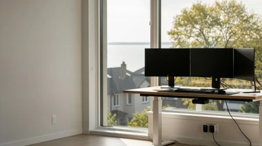 Remote worker's home office in Ontario with smart plug technology visible