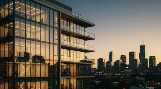 Modern Canadian condominium development showcasing smart home integration features with Toronto skyline in background