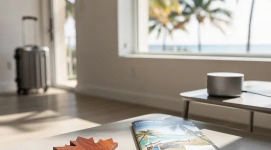 Modern home control center showing smart device management for vacation security planning