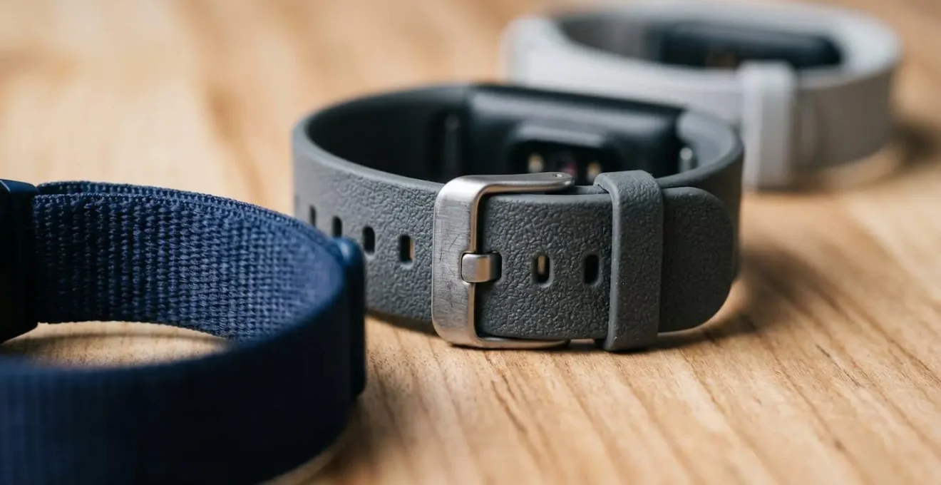 Multiple fitness wearables synchronized together showing a unified wellness data concept