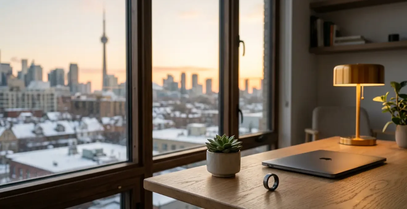 Professional sleep tracking technology meeting corporate wellness in modern Canadian workspace